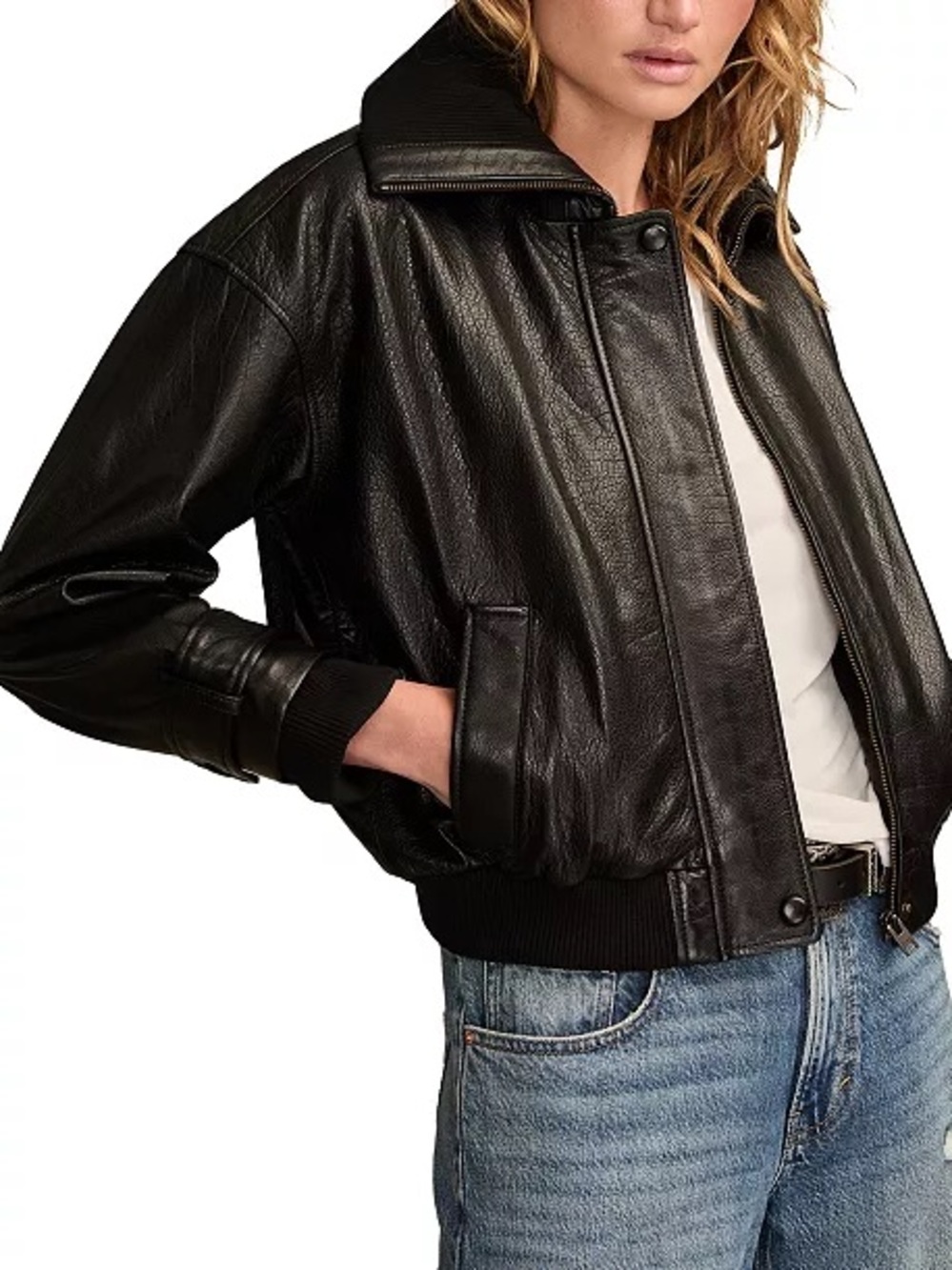 Lucky Brand Exaggerated Collar Leather Jacket